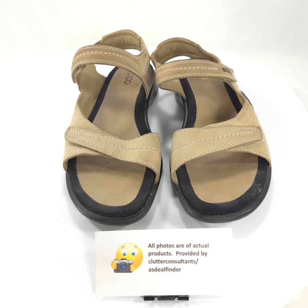 Ecco Leather Sling Back Ankle Strap Sandals Womens Size 10.5 41 Beige Black